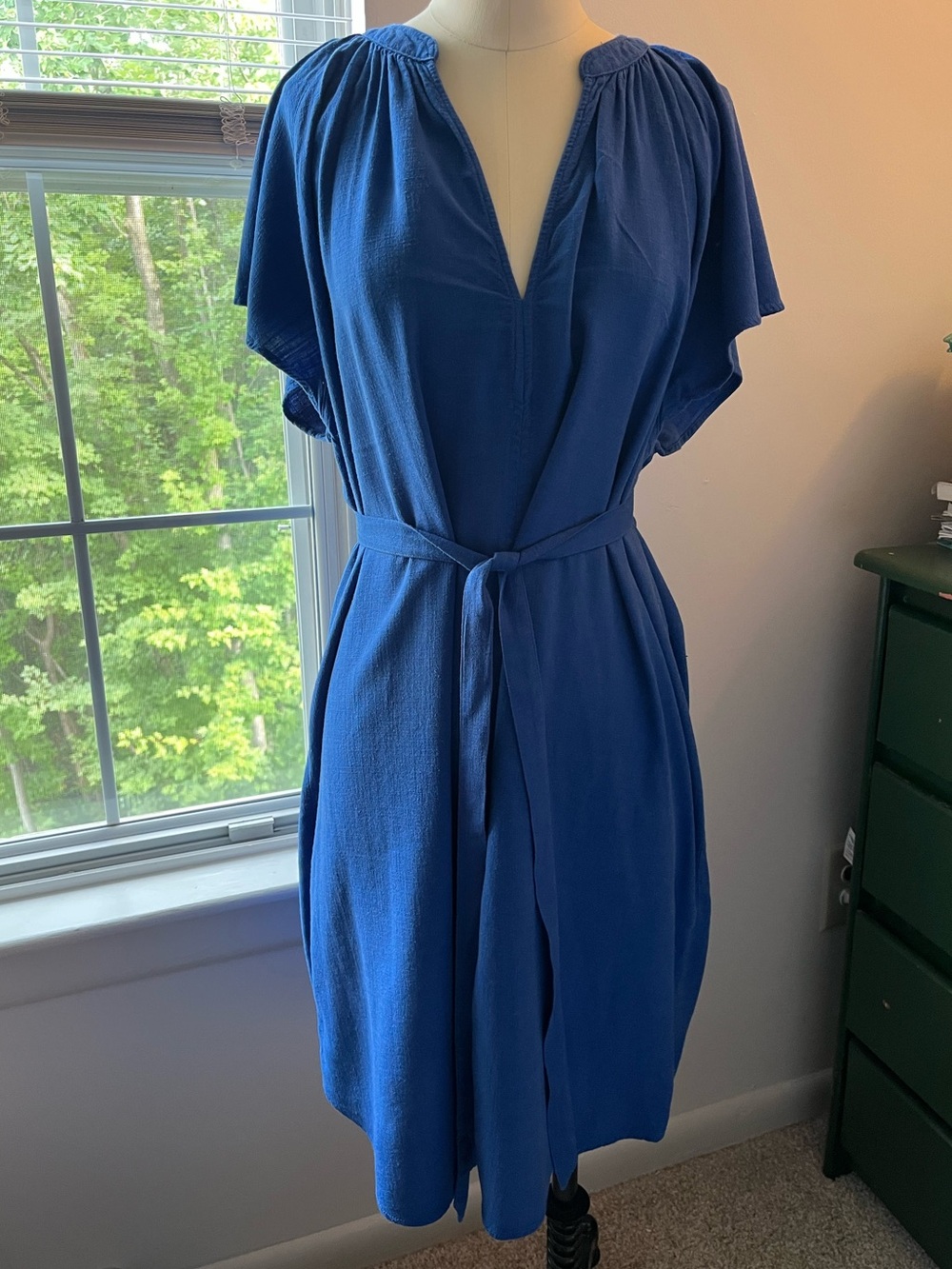 H&M Royal Blue Midi Dress with Self Tie Belt